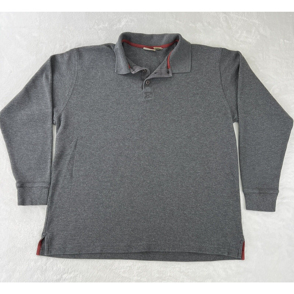 L.L Bean Long Sleeve Waffle Polo Shirt Collared Gray Cotton Mens‎ Large Tall - Picture 1 of 12